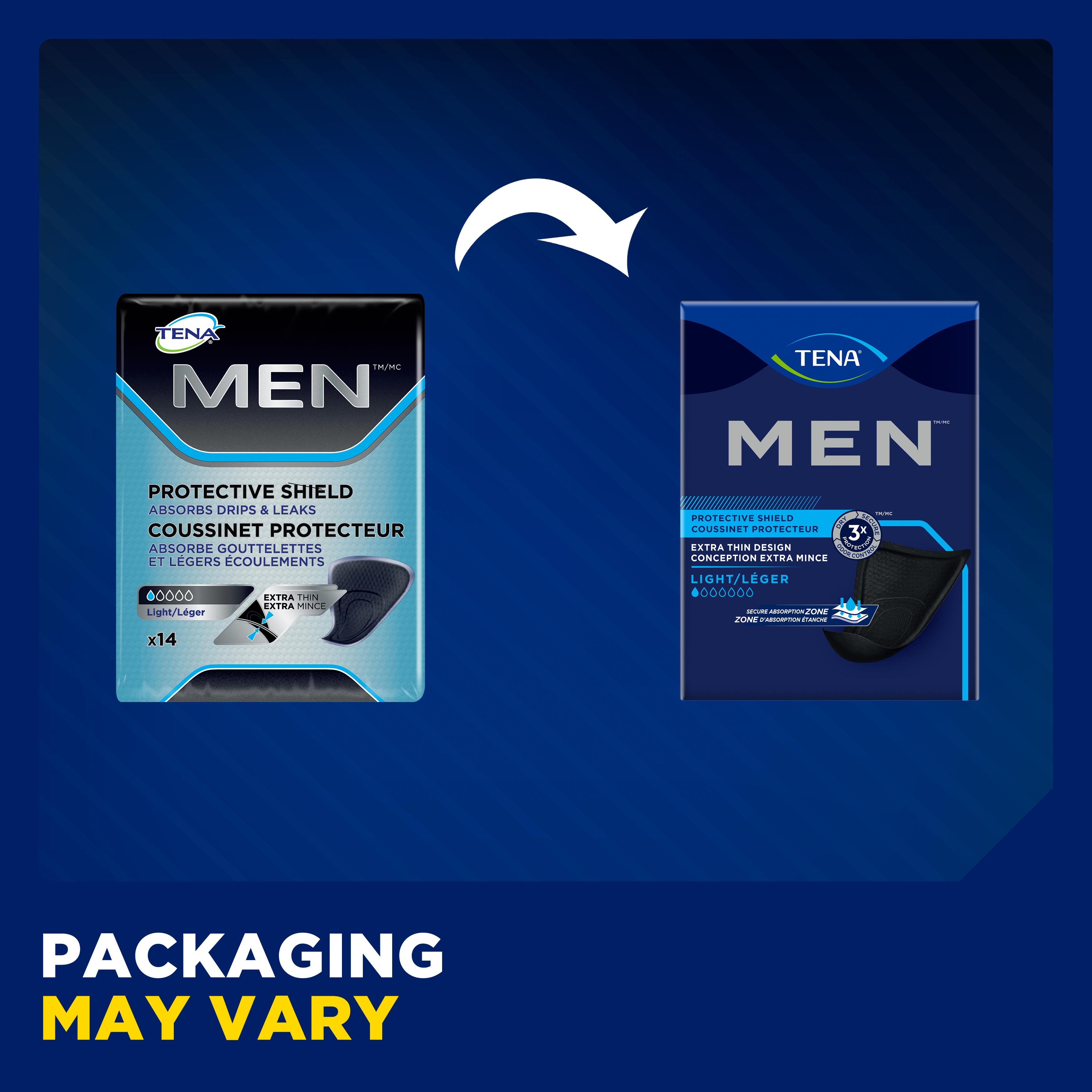 old package and new page with words, "Packaging may vary"
