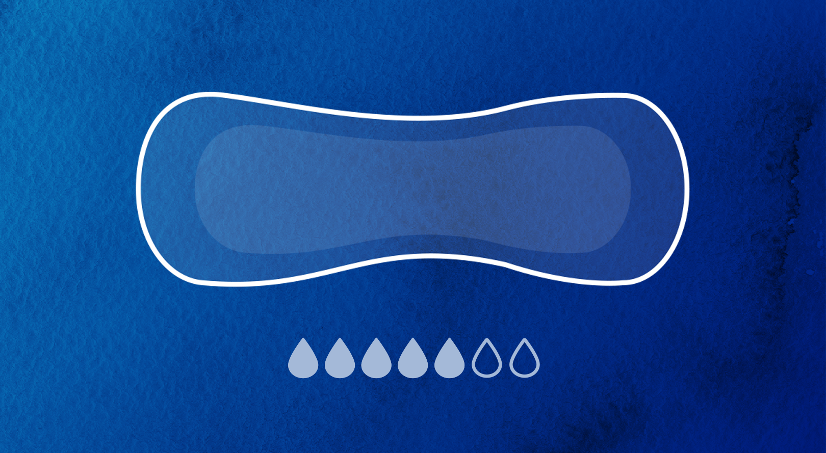 An illustration of an Maximum pad with 5 droplets on a blue watercolor background