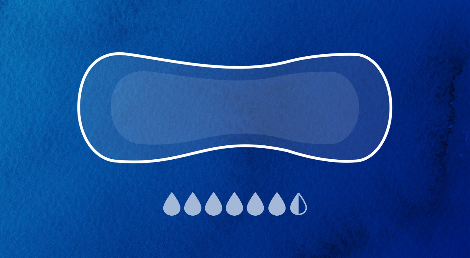 An illustration of an Ultimate Extra Coverage pad with 6 and a half droplets on a blue watercolor background