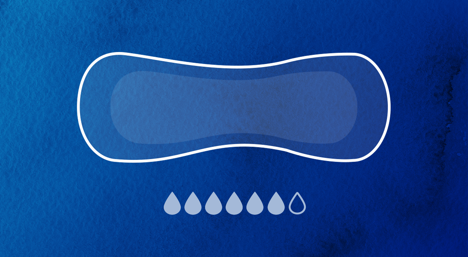 An illustration of an Ultimate Regular pad with 6 droplets on a blue watercolor background