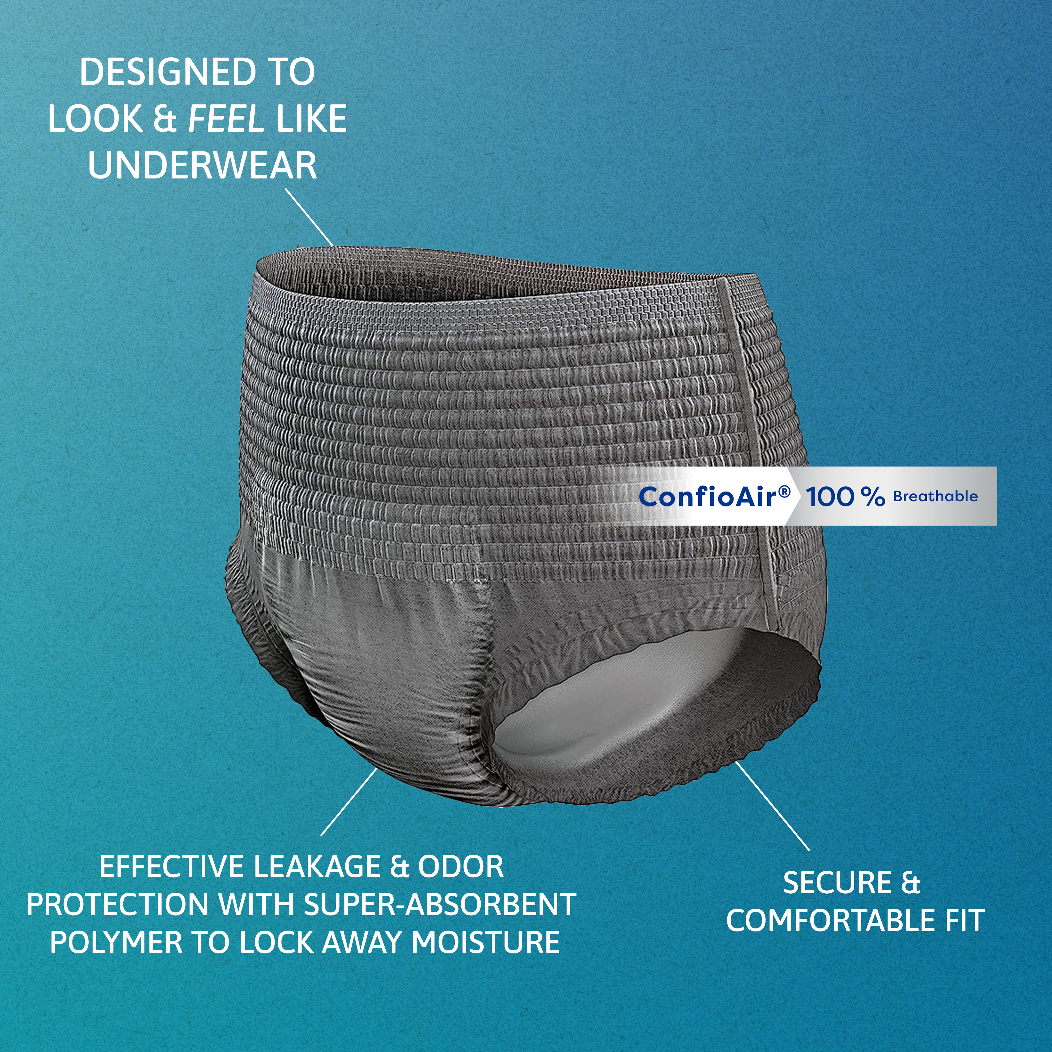 An image of Proskin underwear with words "Designed to look and feel like underwear"