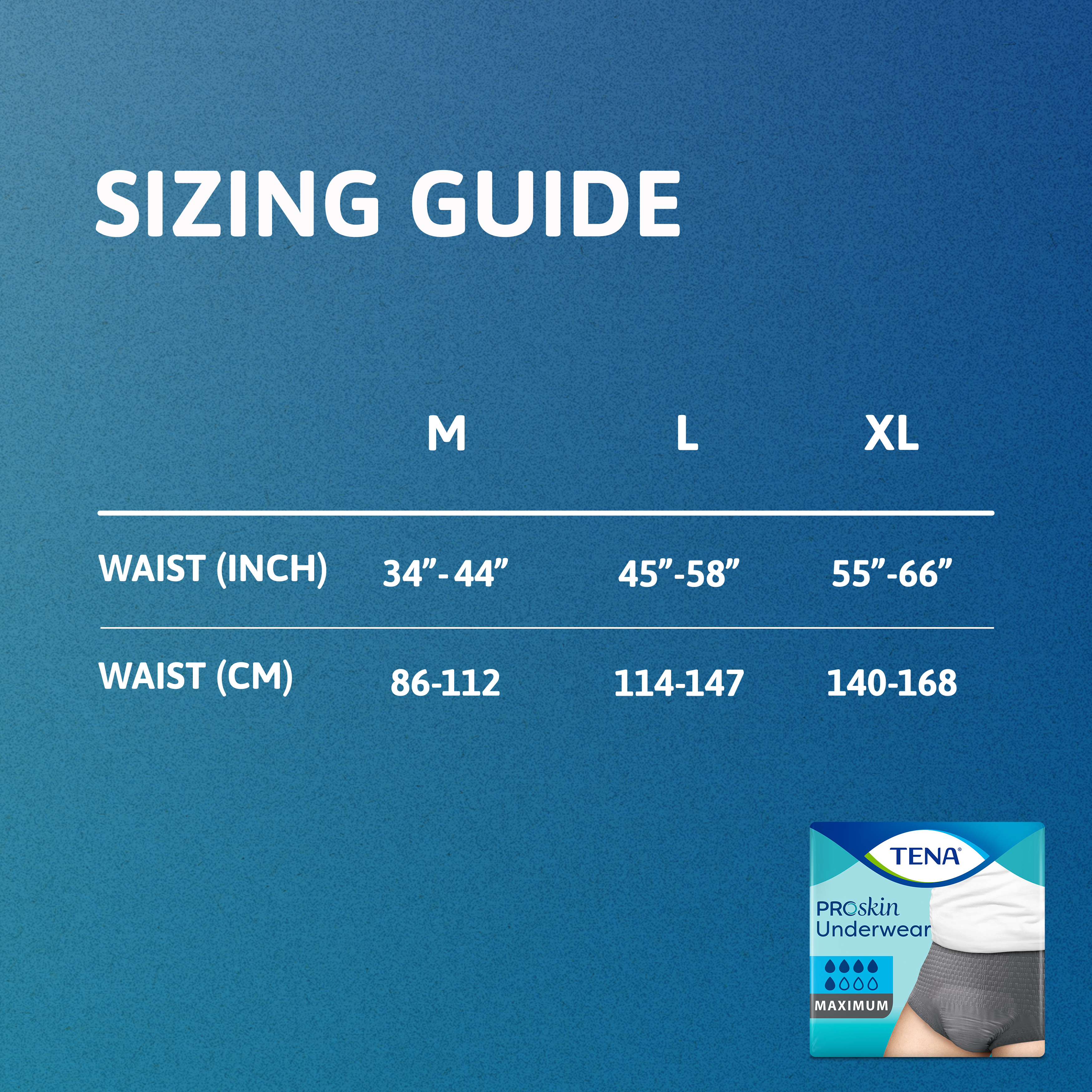 Sizing guide: medium 34 inches to 44 inches, large  45 inches to 58 inches, extra large 55 inches to 66 inches