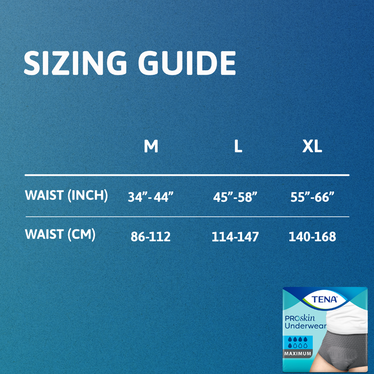 Sizing guide: medium 34 inches to 44 inches, large  45 inches to 58 inches, extra large 55 inches to 66 inches