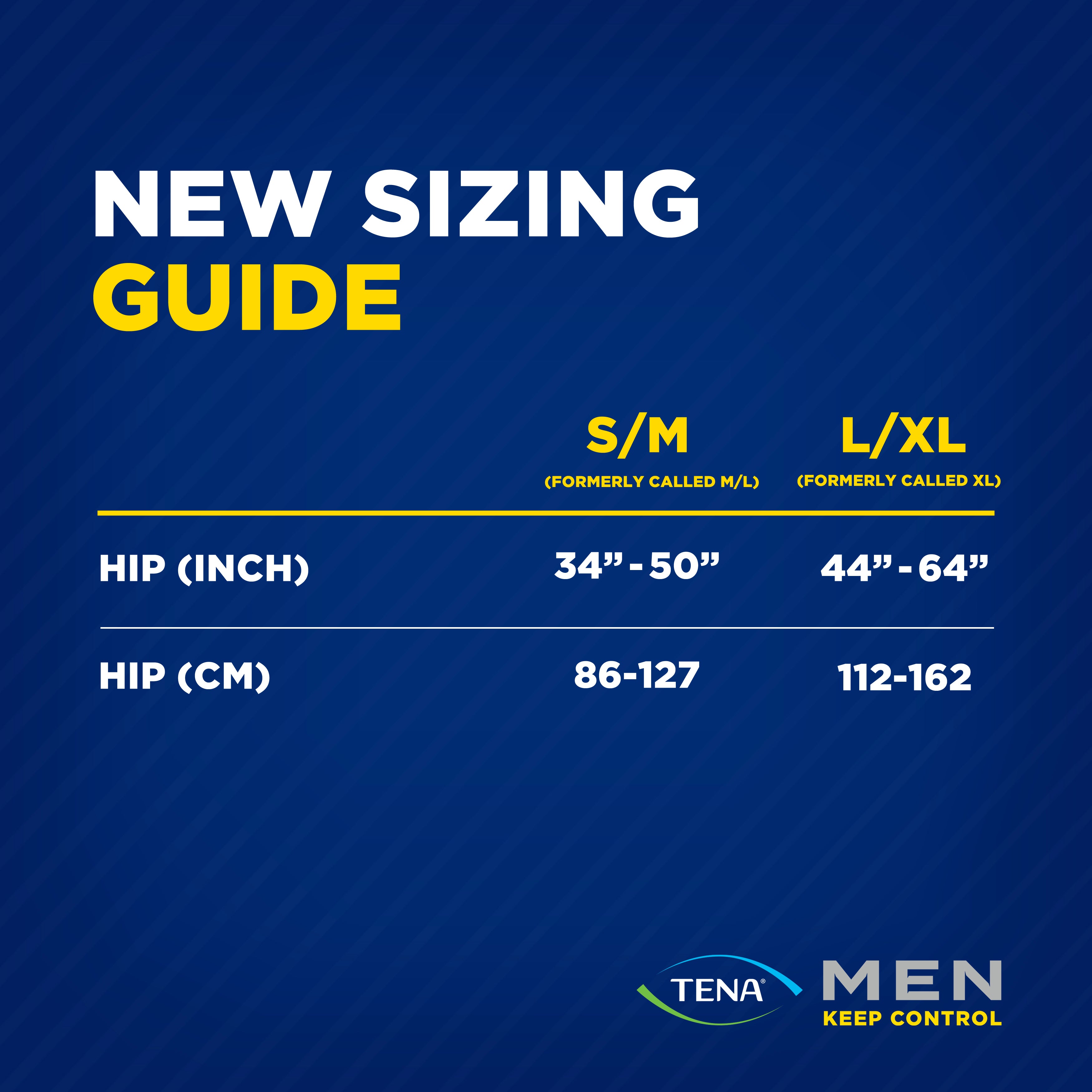 A table with sizing guide, small medium 34 inches to 50 inches, large extra large 44 inches to 64 inches