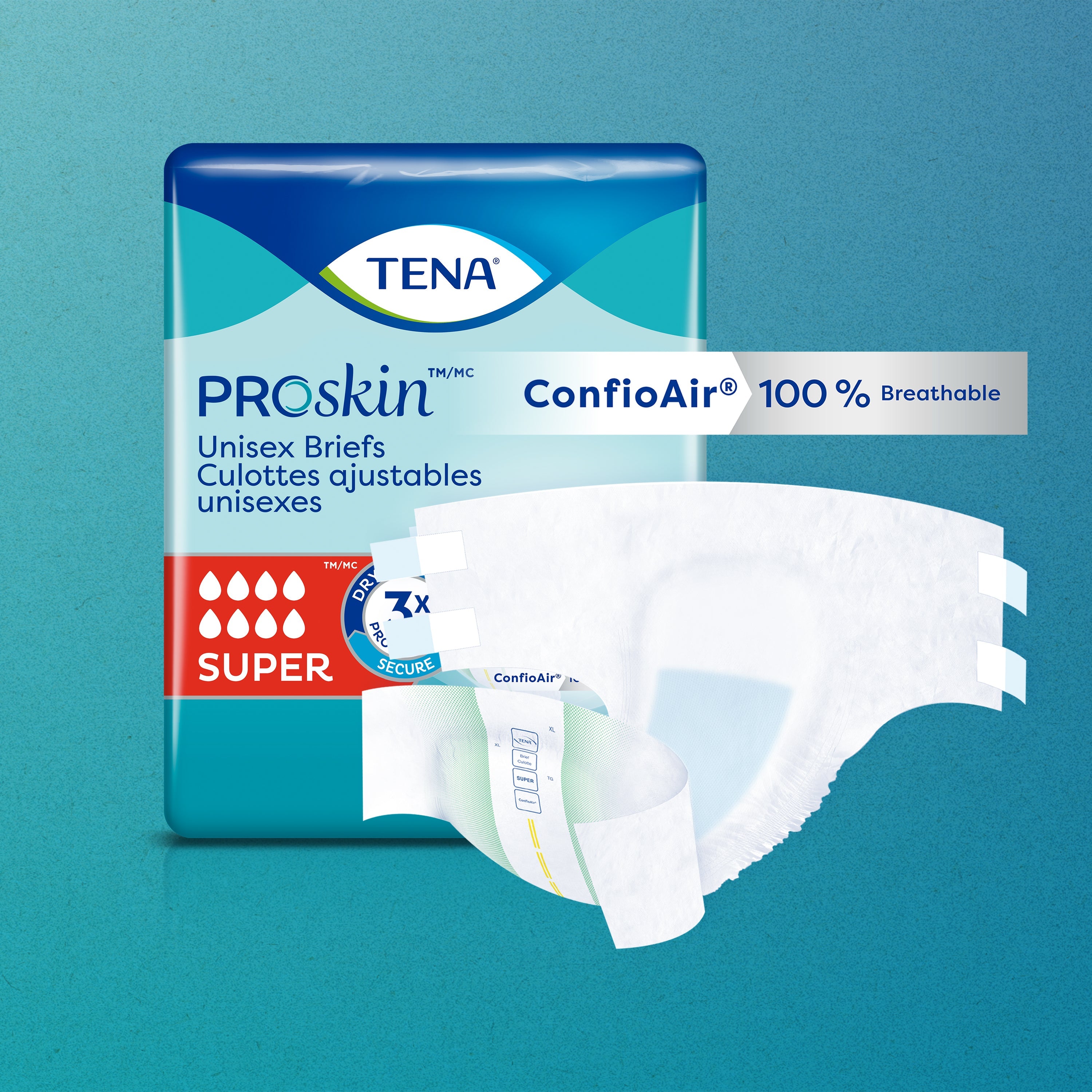 An image of the package and product, Proskin Unisex Brief with words, 100% breathable