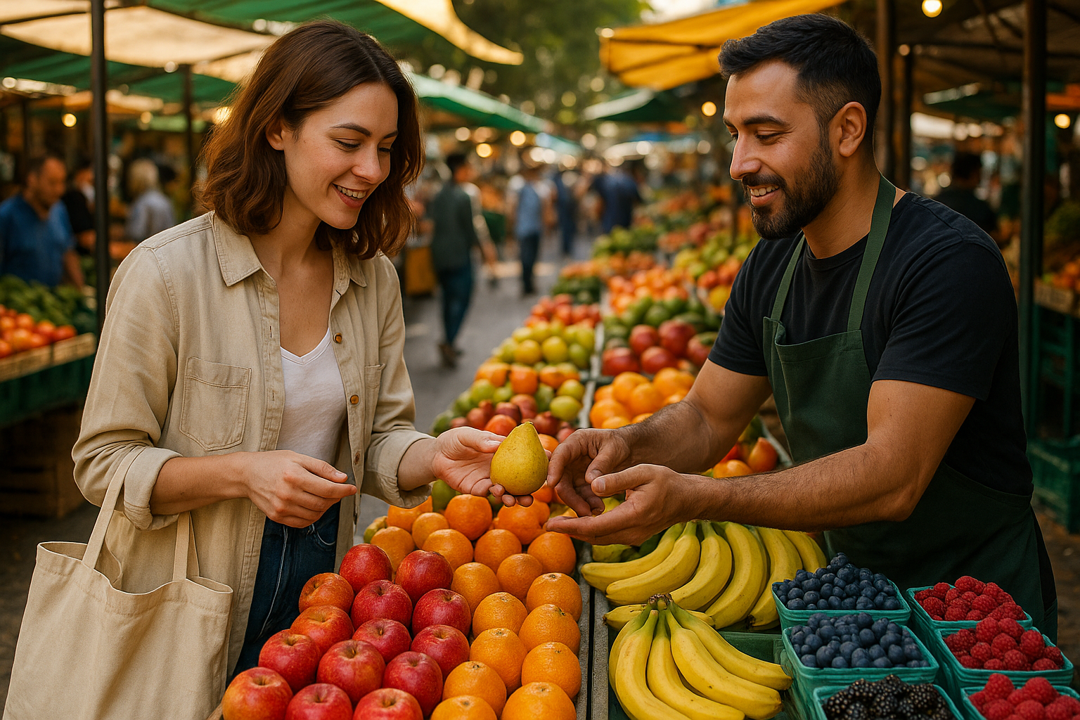 Woman buying fruit at the market
