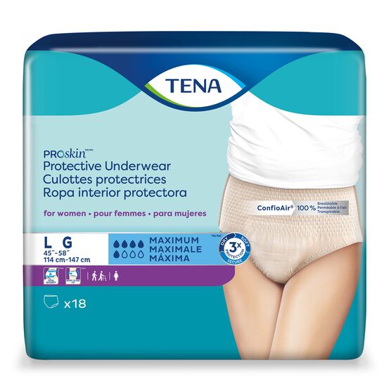TENA Proskin Maximum Absorbency Underwear For Women, Large 18 Count