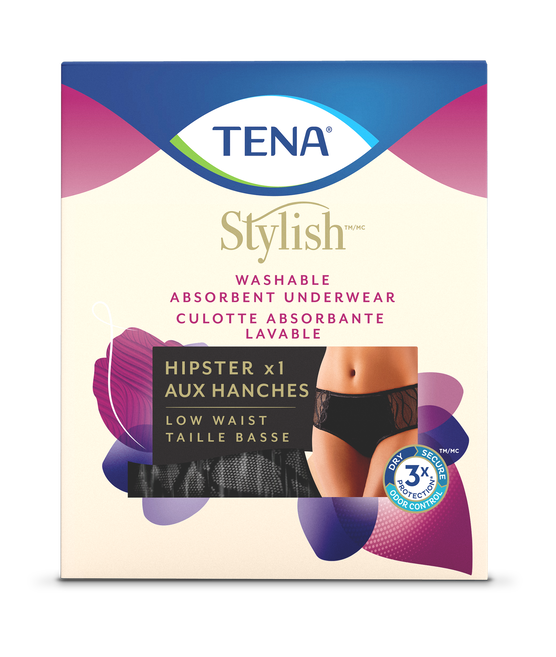 TENA Stylish Black Hipster Brief - Washables - Extra Large
